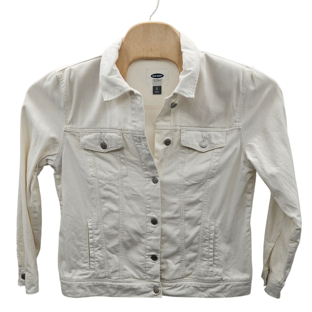 Old Navy Womens XL‎ White Denim Jacket 100% Cotton